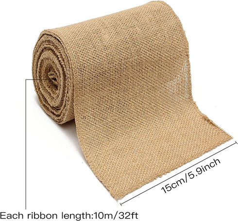 Burlap Ribbon, Lainrrew 6" Wide Burlap Fabric Ribbon Craft Ribbon Natural Burlap Ribbon with Finisheh Edges for Gift Wrapping, Craft Project, Home...