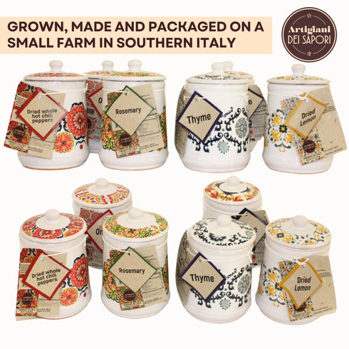 Dried Ground Sage in Italian Handmade Ceramic Jar, Herb, Spice & Seasoning Gifts, Spice Jars with Spices included, Artigiani dei Sapori, Product o...