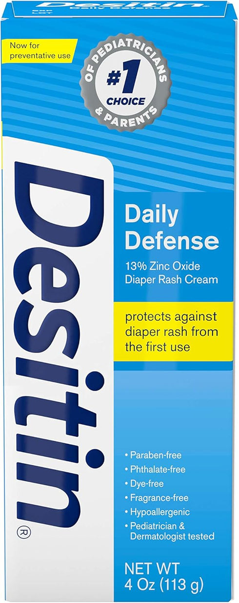 Desitin Daily Defense Baby Diaper Rash Cream with Zinc Oxide to Treat, Relieve & Prevent diaper rash, Hypoallergenic, Dye-, Phthalate- & Paraben-F...