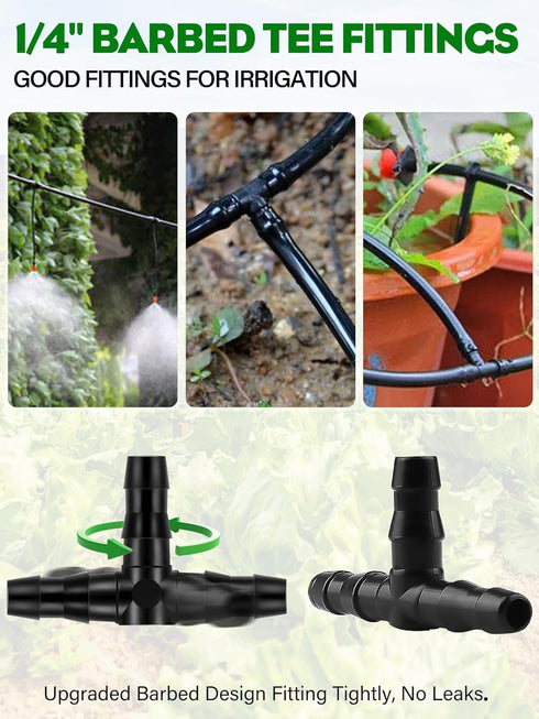 100PCS 1/4" Universal Barbed Tee Fittings, Kalolary 1/4 Inch Barbed Tee Connectors Drip Irrigation Fittings for 4mm/7mm Water Tube Parts Drip Irri...
