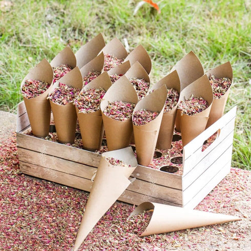HOLIDYOYO 120pcs Wedding Confetti Kraft Paper Cones,Party Vintage Cones Bouquet Petals Candy Bags Boxes Flower Holder -Kraft Paper Mache Cones...