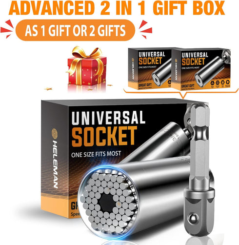 Super Universal Socket Tool Gifts for Men - 2 Pack Christmas Stocking Stuffers Mens Gift Socket Set with Power Drill Adapter(7-19 MM) Cool Stuff G...