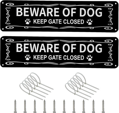 2 Pack Beware of Dog Sign Beware of Dog Signs for Fence Reflective,Fade Resistant,UV Protected Solid Aluminum Metal Warning Sign,12x3 Inch,Black...