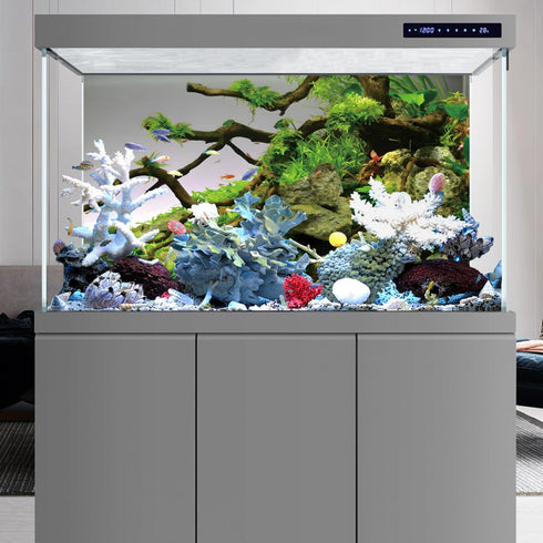 AWERT 48x24 inches Branches Aquarium Background Stone River Bed & Lake Fish Tank Background Green Algae Aquarium Background Vinyl Background...