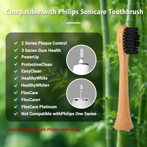 Bamboo Electric Toothbrush Replacement Heads with Plant-Based Bristle Compatible with Philips Sonicare 4 Pack (Waved Soft Bristle)...