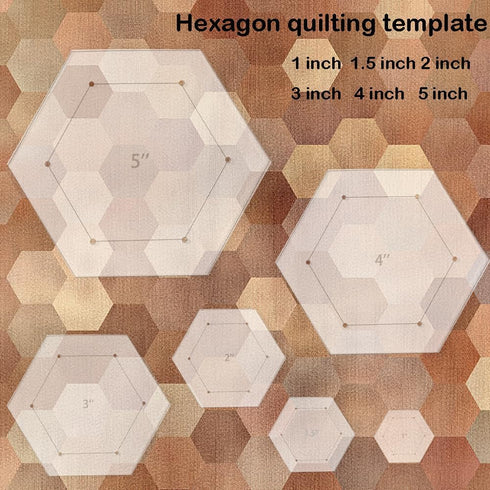 6 Pieces Hexagon Quilting Template with 1/4 Inch Seam Allowance, Hexagon Acrylic Quilting Rulers and Templates for Sewing DIY Manual Crafts Includ...