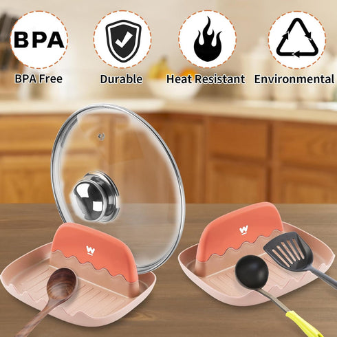 Spoon and Lid Rest - 2 Packs Spoon Rest with Lid Holder, Neat & Drip-Free Spoon Rest for Countertop Stove Top, Heat-Resistant Utensil Rest for Spo...