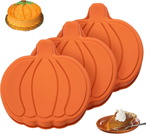 Pumpkin Cake Pan 3 Pack Silicone Pumpkin Pancake Mold, 7 Inch Fall Cake Molds Pumpkin Layer Rainbow Baking Cake Pan for Halloween Thanksgiving...