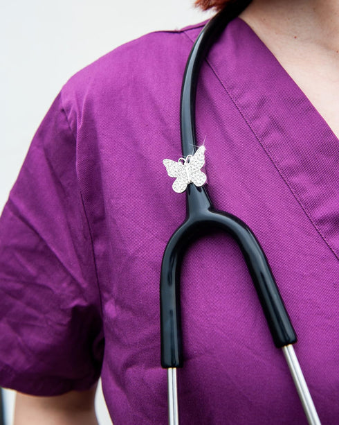 2 Pack Bling Butterfly Stethoscope Charms for Doctor Nurse, Stethoscope Id Name Tag with Bling Silvery Rhinestones...