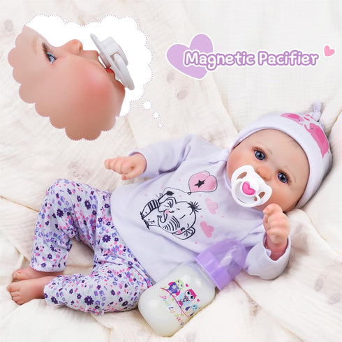 JIZHI Reborn Baby Doll Bottle and Magnetic Pacifier Set, Baby Doll Accessories for Reborn Baby Dolls, Pretend Play Feeding Toy Kids Gift (Purple)...