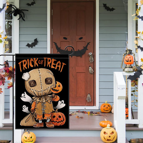 Halloween Trick or Treat Sam Small Decorative Garden Flag, Spooky Ghost Jack O Lantern Pumpkin Black Yard Lawn Outside Decor, Funny Holiday Burlap...