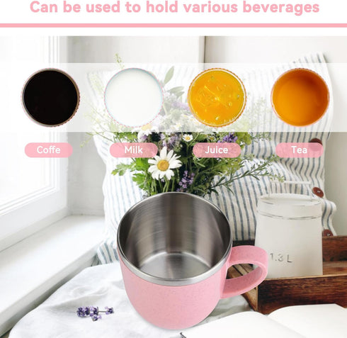 220ml Pink Coffee Cup, Stainless Steel Insulated Pot Coffee Mug with Handle for Water Coffee Juice Milk, Home, School, Outdoor(Pink)...