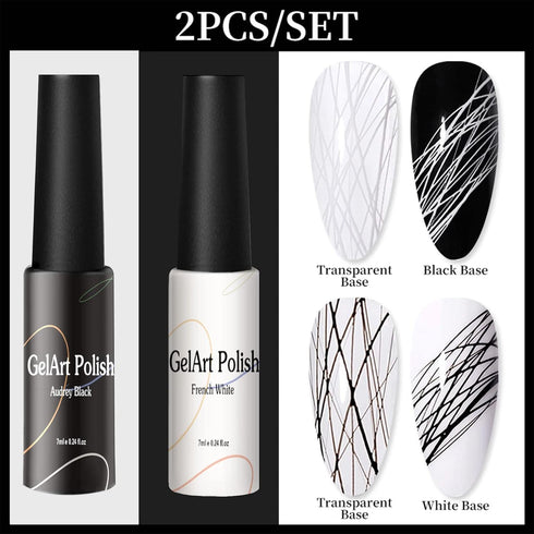 7ml*2pcs Nail Art Liner Gel Polish Built in Thin Brush,Black White Nail Polish Soak off Curing for French Tip Nails Design,Nail Art Supplies Kit f...