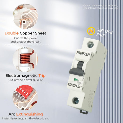Miniature Circuit Breaker 400V 63A Single Pole AC Disconnect Switch DIN Rail Mount, Low-Voltage Miniature Circuit Breaker for Homes, Offices, Gara...