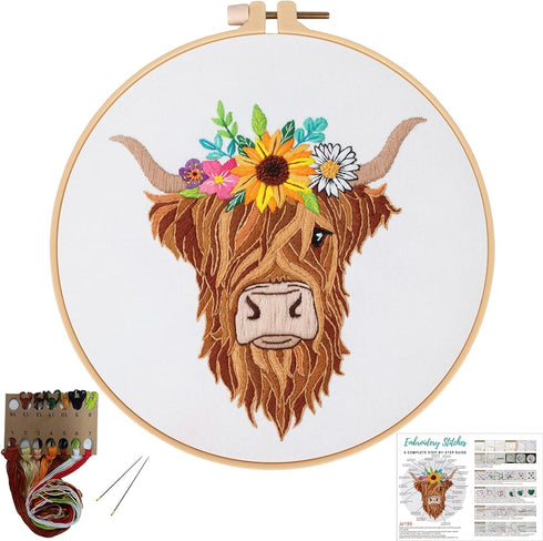 Louise Maelys Animal Embroidery Kits for Beginners with Highland cow pattern,Adults Starter Cross Stitch Kit DIY Needlepoint Kits......