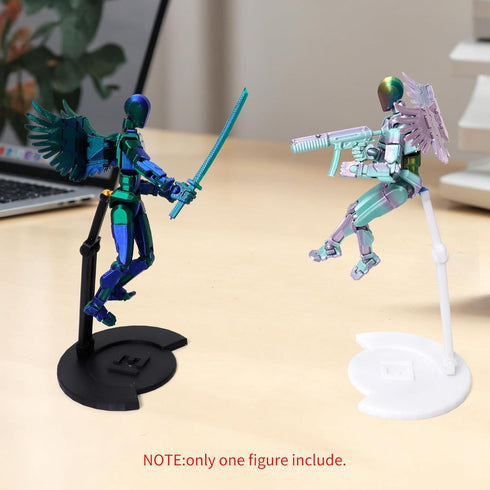 T13 Action Figure with Wings and Holder - 3D Printed Dummy 13 Robot, Multi-Jointed Lucky Action Figure, Desk Executive Toy, 3D Printed Gift - Gree...