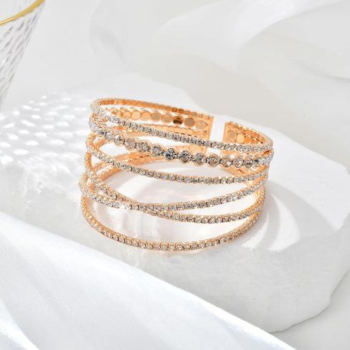 Bling Multilayer Chunky Twist Crystal Rhinestone Adjustable Cuff Bracelet Bangle for Women Wedding Formal Prom Jewelry Costume...