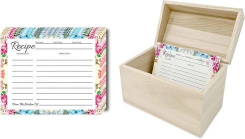 Recipe Box with Cards (50 Count Floral Recipe Cards), Recipe Card Box, Recipe Tin, Recipe Boxes, Recipe Cards 4x6 Inches, 4x6 Recipe Cards, Metal ...