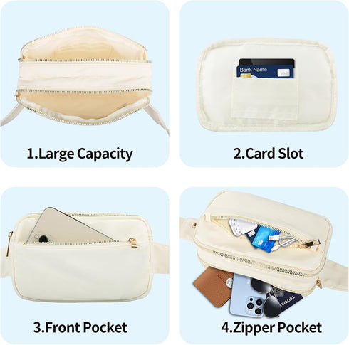 Fashion Fanny Bag-Waist Pack With Adjustable Belt Bag-Unisex Crossbody Pack For Travel Running Hiking-Beige...