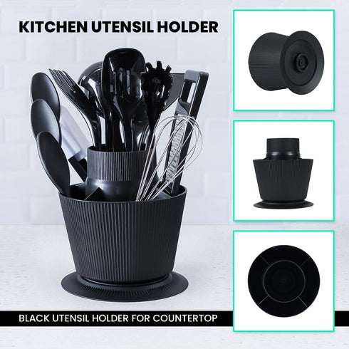 Kitchen Utensil Holder for Small Utensils – Black Utensil Holder for Countertop – Kitchen Utensil Organizer – Rotating Utensil Holder for Small Ut...