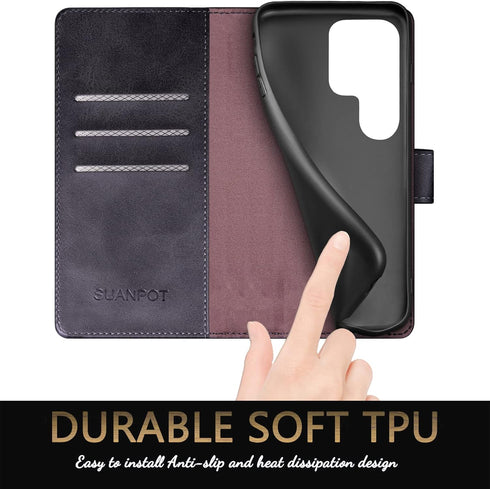 SUANPOT for Samsung Galaxy S22 Ultra with RFID Blocking Leather Wallet case Credit Card Holder,Flip Folio Book Phone case Shockproof Cover Women M...