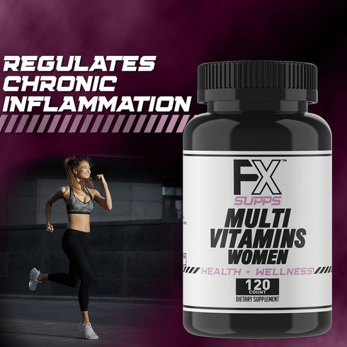 FXSUPPS Multivitamin for Women with Vitamin C, Vitamin D, Vitamin E, Zinc for Immune Support - Vegan Women's Multivitamin with Biotin, Iron, Antio...