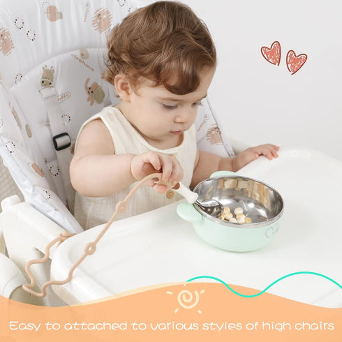 Toddler Utensils?Silicone Stretch Lids for Fork and Spoon,Holder Strap Food Grade Silicone Keep Fork and Spoon Off The Floor Great for Baby and Ki...