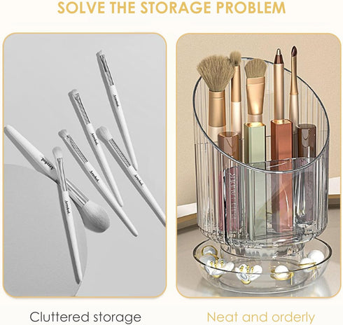 Makeup Brush Holder Organizer for Vanity, 360 Rotating Clear Cosmetic Brush Storage Organizer, Desktop Eyeliners Eyebrow Pencil Storage...