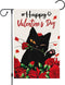 Happy Valentine's Day Garden Flag with Black Cat and Rose Floral Pattern Burlap Double Sided Yard Flag 12 x 18 Inch Garden Decoration for Valentin...