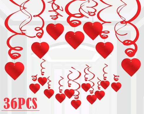 36PCS Heart Decorations Hanging Swirls - Valentines Day Party Supplies Favors Ceiling Decor...