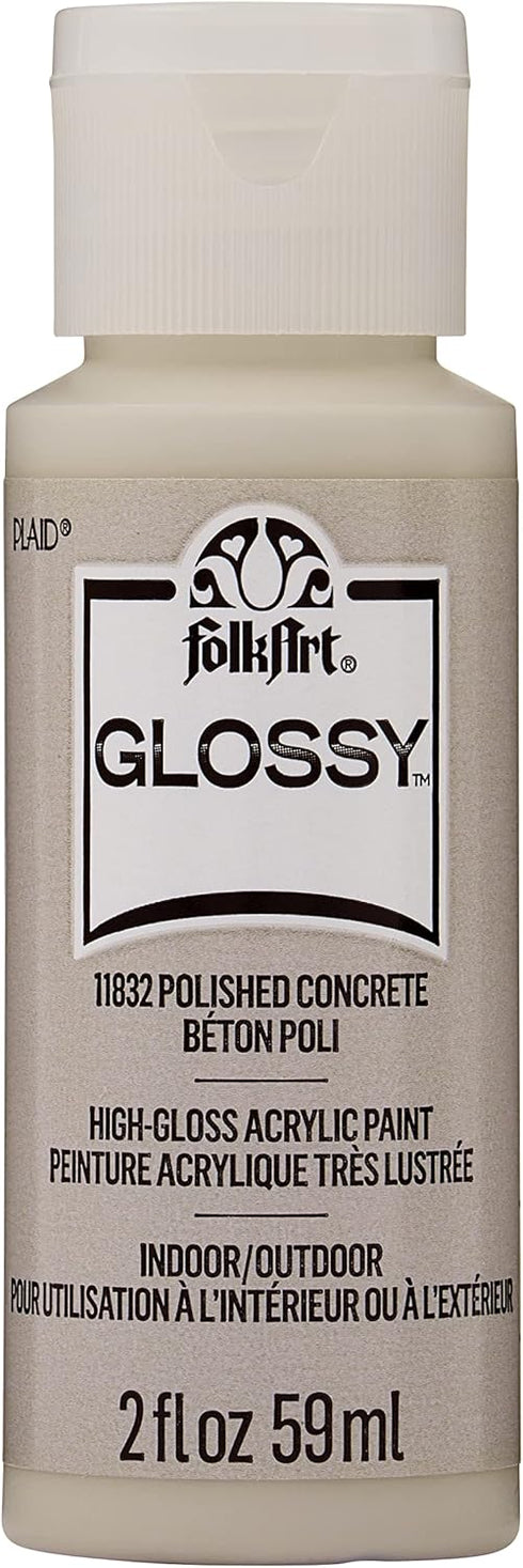 FolkArt, Polished Concrete 2 fl oz Assorted 59ml Brilliant Gloss Acrylic Paint for Easy to Apply DIY Crafts, Art Supplies with A Glossy Finish, 11...