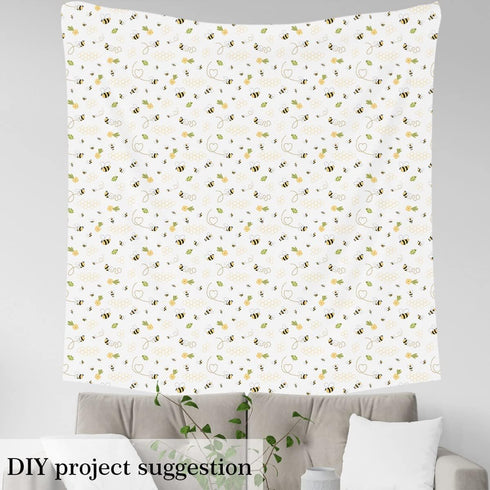 Cute Bee Fabric by The Yard Cartoon Wild Animal Outdoor Flowers Plants Fabric for Kids Boys Girls Yellow Geometric Hexagon Pattern Fabric for DIY ...