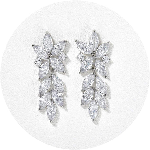 SWEETV Marquise Wedding Earrings for Brides, Bridal Bridesmaid Earrings for Wedding, Cubic Zirconia Dangle Drop Earrings for Women...