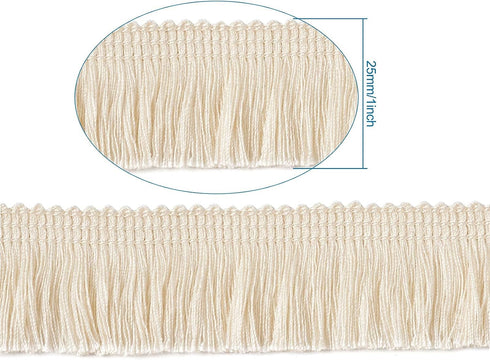 MegaPet Polyester Fringe Tassel Lace Trim 1 Inch x 82 Feet Chainette Fringe Fibre Trim Linen for Sewing Quilting Clothes Accessories Lampshade Cur...