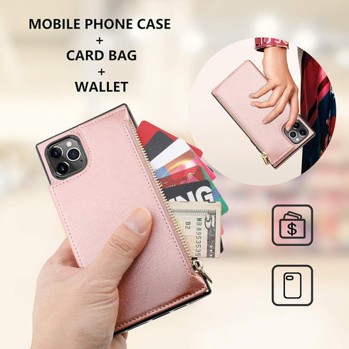 Bocasal Wallet Case for iPhone 11 Pro Max with 3 Card Slots Cash Holder Zipper Design Premium PU Leather Sturdy Magnetic Closure 6.5 Inch(Rose Gol...