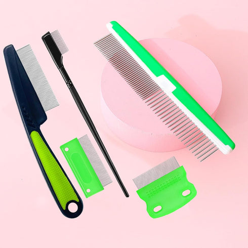 5 Pieces Pet Grooming Comb, Pet Hair Comb Rubber Handle Dog Hair Comb, Dog Eye Combs Pet Grooming Comb Flea Comb for Dog/Cat/Small Pets Removing E...