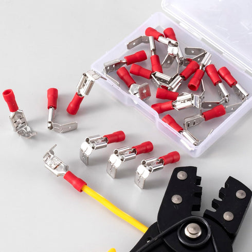ANCIRS 20pcs Semi-Insulated Piggyback Spade Connectors, Quick Disconnect Piggyback Spade Assortment Kit, Female/Male Cable Crimp Terminals, Red, 2...