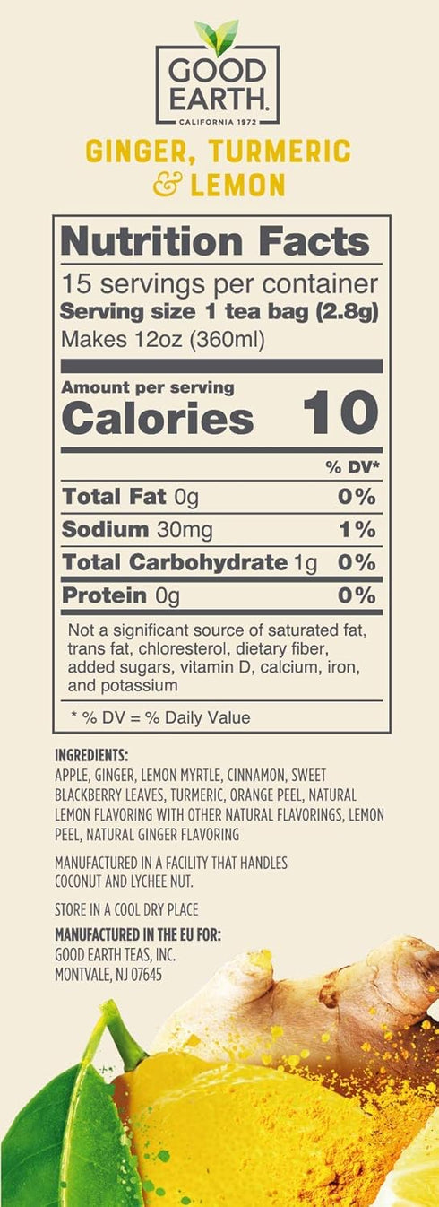 Good Earth Sensorials Ginger, Turmeric & Lemon Herbal Tea 15 ct Box...