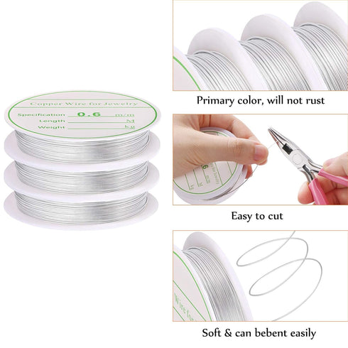 3 Pack Jewelry Wire Craft Wire 22 Gauge Tarnish Resistant Jewelry Beading Wire Copper Beading Wire for Jewelry Making Supplies and Crafting, 0.6mm...