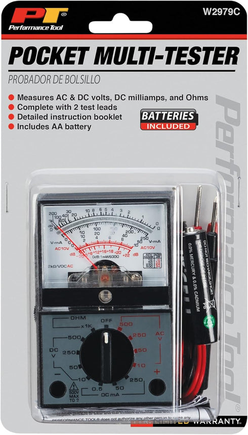 Performance Tool W2979C Volt and Ohm Analyzer - Test AC/DC Circuits with Batteries and Instructions...