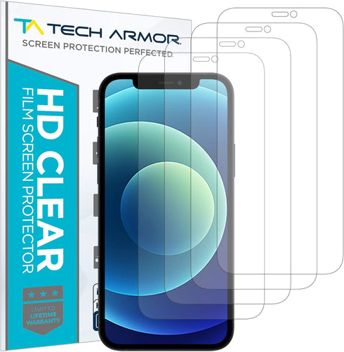 Tech Armor HD Clear Film Screen Protector Designed for Apple iPhone 12 and iPhone 12 Pro 6.1 Inch 4 Pack 2020......