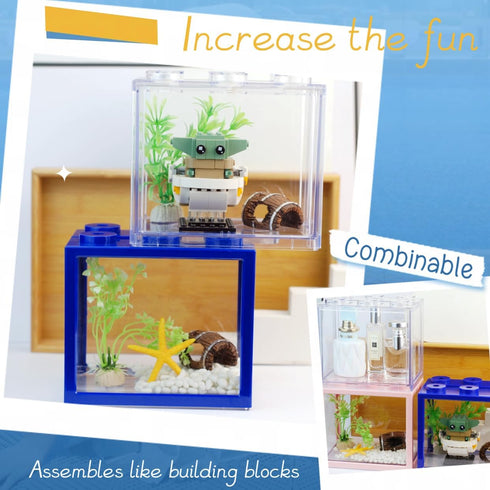 Small Betta Fish Tank, Stackable Mini Fish Tank Tiny Aquarium Tank Kit with Aquarium Gravel & Resin decorations, 0.6 Gallon Cube Desktop Fishbowl ...