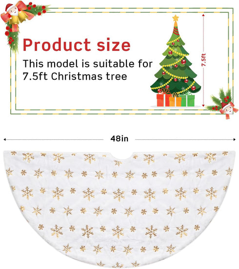 COOLWUFAN 48 Inches Christmas Tree Skirt for Xmas Tree Holiday Party Decoration White Plush Gold Sequin Snowflake (Gold)...