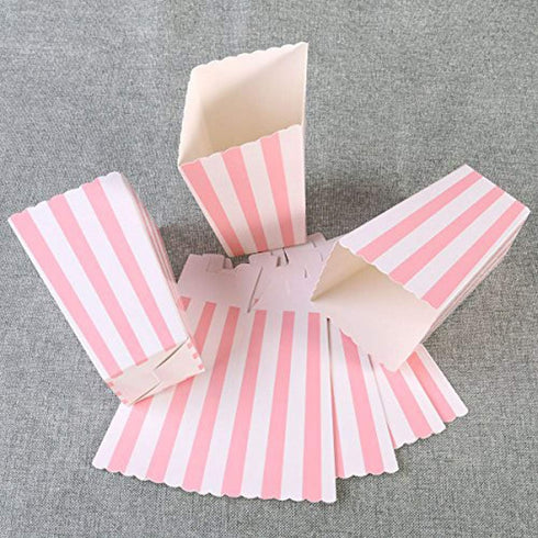 BinaryABC Popcorn Boxes,Stripe Pattern Decorative Dinnerware for Party,11.5 x 5CM,24pcs,Pink...