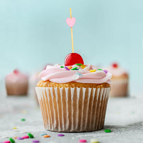 BambooMN 7.1 Inch Pink Heart Bamboo Food and Drink Pick Skewers for Catered Events, Holiday's, Restaurants or Buffets Party Supplies, 100 Pieces...