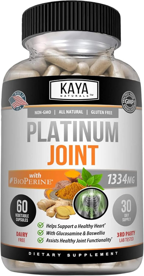 Kaya Naturals Platinum Joint | Nature Made Bioperine, Glucosamine, Turmeric with Boswellia, Healthy Natural Joint Support, Antioxidant Properties,...