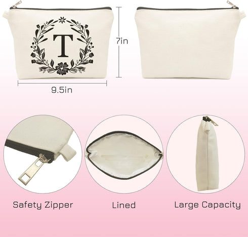 Cute Small Makeup Bag Personalized, Silicone Beaded Wristlet Bracelet Keychain with Initial, Flower Canvas Makeup Pouch Cosmetic Bag, Gift for Wom...