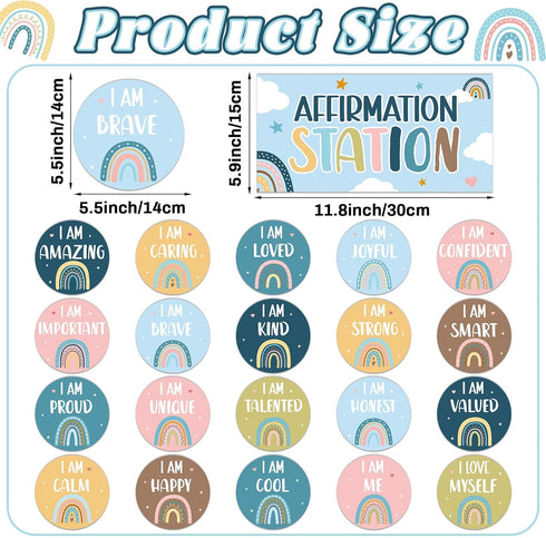 Boho Affirmation Station Bulletin Board Set Rainbow Positive Bulletin Board for Classroom Decorations Inspirational Motivational Accent Cutouts fo...