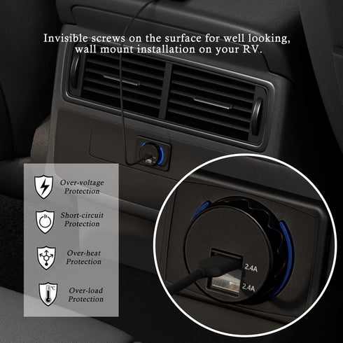 2 Pack 4.8A Dual USB Car Charger Socket with Indicator RV USB Outlet 12V 24V for Car Boat Vehicle Bus ATV (Surface Mount Installation)......