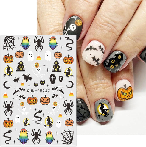 JMEOWIO 9 Sheets Halloween Nail Art Stickers Decals Self-Adhesive Bat Ghost Nail Supplies Nail Art Design Decoration Accessories...